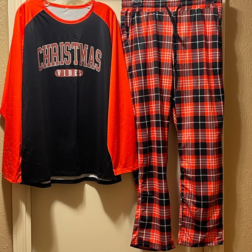 Christmas Vibes Adult Plus Size Pajamas Set - Black and Red.